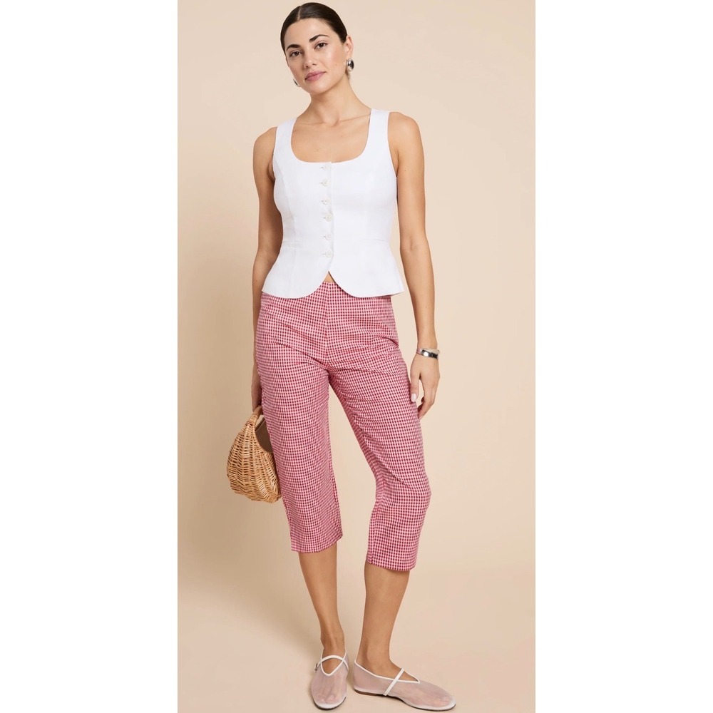 Few Moda Kourt Red Gingham Cropped Pants Linen Cotton Blend Size 8 K25WPAS0575G